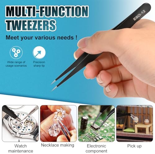 10Pcs Precision Tweezers Set, Upgraded Anti-Static Stainless Steel Tweezers with Storage Box, for Craft, Electronics, Jewelry-Making, Laboratory Work, Soldering, DIY