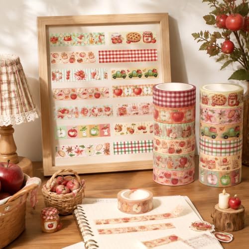 12 Rolls Autumn Thanksgiving Apple Washi Tape for Gift Wrapping