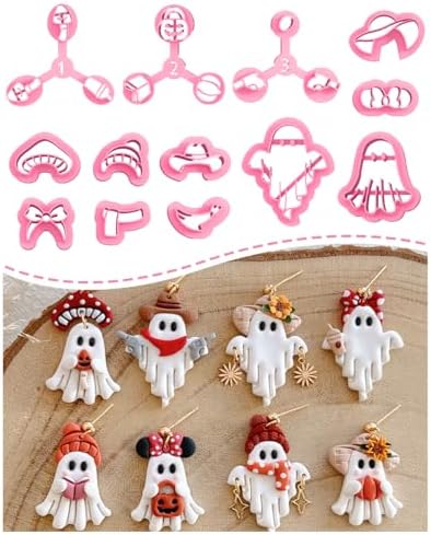 Keoker Halloween Polymer Clay Cutters, 13 Halloween Ghost Clay Earring Cutters for Polymer Clay Jewelry