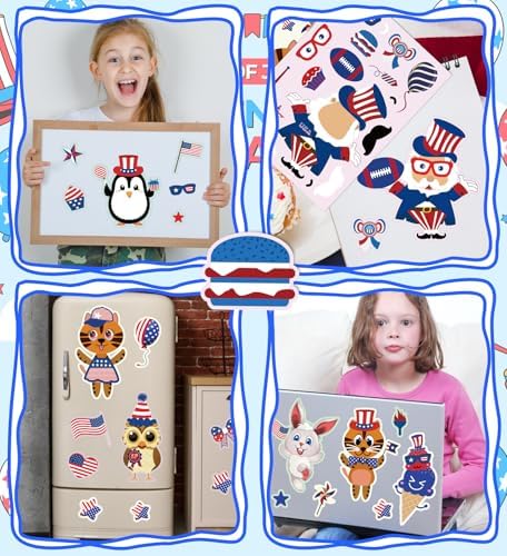 4th of July Stickers – 24 Sheets Patriotic USA Flag & Fireworks Decorative Stickers for Independence Day Party Decorations, DIY Crafts, Gift Wrapping & Scrapbooking
