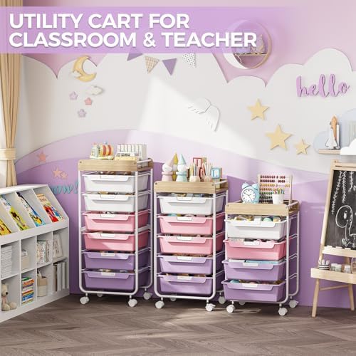 SYKIARIOL Rolling Storage Utility Cart with 5 Drawers,Purple