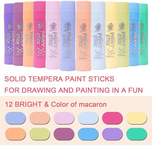TBC The Best Crafts Paint Sticks, 12 Colors Pastel, Washable, Non-toxic, Tempera Paint Sticks for Kids and Students