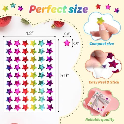 1728 PCS Star Stickers for Kids Reward, 0.6" Sparkly Holographic Stickers