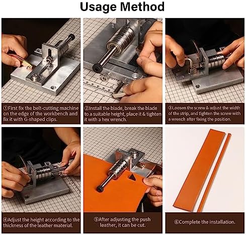 WUTA Leather Strip Cutting Machine Leather Strap Cutter 60MM Leather Belt Cutting Machine with G-Clamps, 10 Blades, and 2 Wrenches