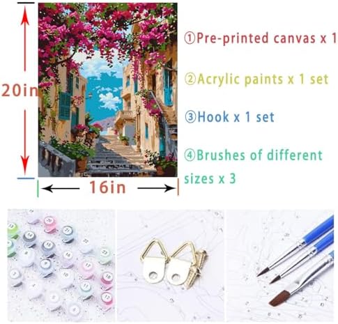 Lovepefe Landscape Paint By Numbers Kit for Adults Beginner Flowers Paint By Numbers Adult Seaside Town Color by Numbers DIY Canvas Oil Painting Adults Kits for Gift Home Wall Decor 16x20 Inch