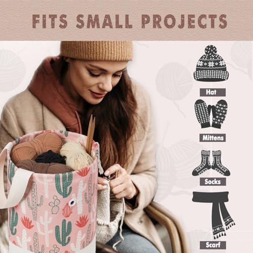 TOGETRUE Yarn Bag, Knitting Crochet Bag, Portable Yarn Storage Bags Organizer for Crocheting Project, Store Skein Ball, Short Knitting Needle (Medium, Cactus)
