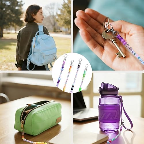 Tuhangcc 776 Pcs DIY Back to School Keychain Making Kit: Heart-Shaped Beads Adjustable Letter Alphabet Beads Strings, Gradient Brilliant Beads, 16 Charm Cards for Welcome First Day of School Gift