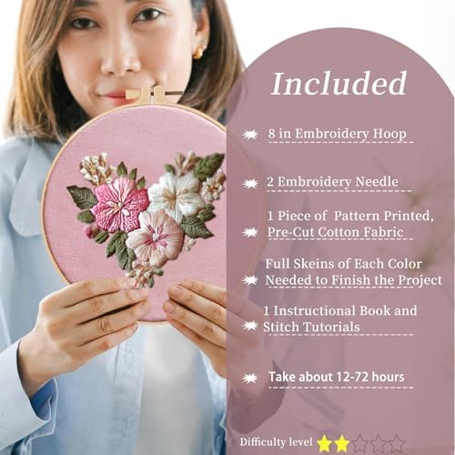 FONNUY I Love You Embroidery Kit for Beginners, Pre-Stamped Pattern Kits, Romantic Anniversary for Women Men, Valentine's Day Gifts Thread Needlework, 8'' Hoop (Love 04)