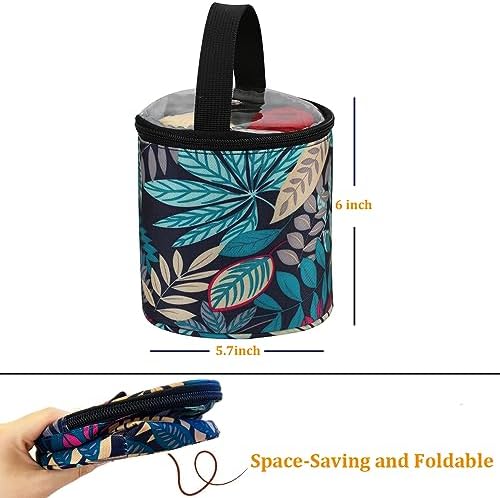 mini yarn storage small size yarn bag for crocheting with holes,empty round knitting tote bags protable yarn holder,perfect for travel,beginner & crocheter(Blue Leaves)