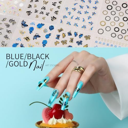 Teenitor 50 Sheets Nail Stickers for Nail Art, Flower Nail Art Stickers Gold Floral Nail Decals for Nails Design, Nail Decor Nail Accessories for Women Girls Kids Summer