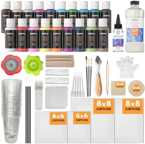 Nicpro Acrylic Pouring Kit, Artist Starter Supplies Including 19 Colors