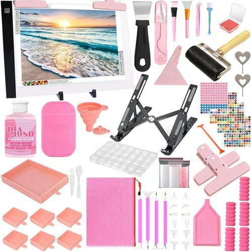 XEUZK All-Inclusive Diamond Art Accessories Kit with A4 Diamond Painting Light Pad Kit, Light Board for Painting Accessories, Bead Organizers & 5D Painting Tools Set for Full Drill & Partial Drill Art