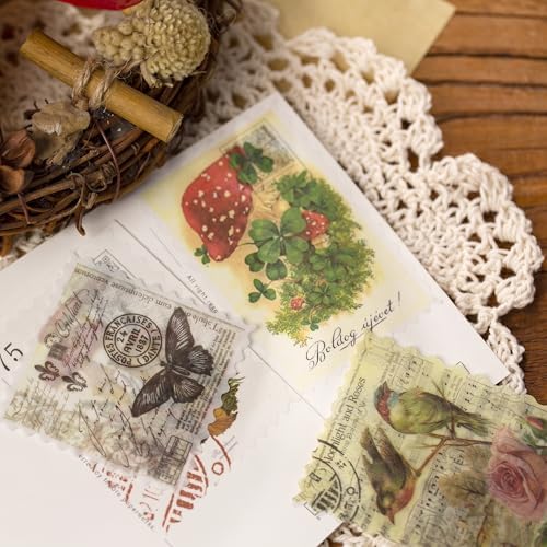 60pcs Vintage Postage Stamp Stickers, Aesthetic Sticker for Scrapbooking, Journaling Supplies, Planners, Kid DIY Art Crafts, Bullet Journal Ephemera
