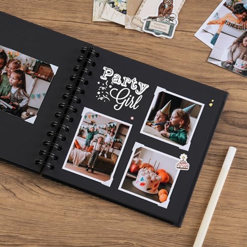 potricher 7 x 7 Inch Small DIY Scrapbook Photo Album 40 Pages, Black | Thick Kraft Paper Scrap Book Photo Albums, Memory Book for Wedding, Anniversary, Baby, Family, Travel, DIY Projects