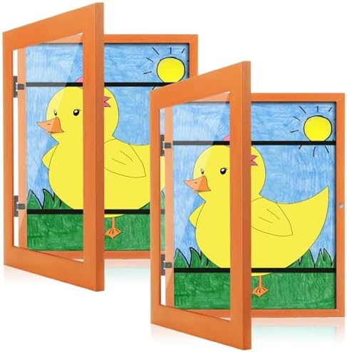[2-Pack] Kids Art Frames, 8.5x11 Front Opening Kids Artwork Frames Changeable, Orange Artwork Display Storage Frame for Wall, Holds 50 Pcs, for 3D Picture, Crafts, Children Drawing, Hanging Art,