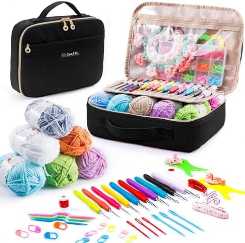 MYBAGZING Crochet Kit for Beginners with Yarn Storage Bag, 10pcs Crochet Hooks 2.0-6.0 mm, 10 Skeins Yarn for Crocheting, Knitting Accessories, 58pc Crochet Starter Kit for Adults