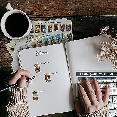 Joyppy Tarot Stickers for Journaling - 336 PCS Mini Tarot Card Stickers for Beginners - 1.25" x 0.78" - Tarot Journal Stickers Based on Rider Waite Tarot Deck, Tarot Cheat Sheet Included