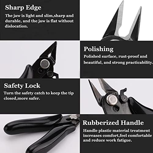 BOENFU 3.5 Inches Mini Cutter with Lock, Flush Cutters, Small Wire Snips, Micro Wire Cutter with Spring, Black