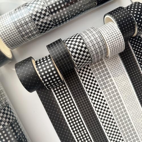 Black Grid Washi Tape Set 8 Rolls Plaid Decorative Masking Tapes for Arts, DIY Crafts, Journals, Planners, Scrapbook, Wrapping