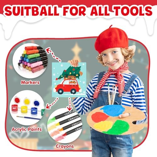 conda Pre Printed Canvas for Painting 12 Pcs 6 x 6 Inch, Pre Drawn Canvas Boards with Christmas Pictures to Paint, Theme Canvas Panels Set for Beginners Students, DIY Paint Art Supplies