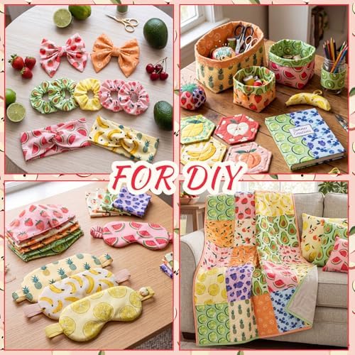 HunnmingRe 20 Pcs 10''x10'' Summer Fruit Quilting Fabric Square Lemon Strawberry Precut Quiltted Fabric Watermelon Pineapple Cherry Printed Patchwork Materials for Summer Sewing DIY Craft Supplies