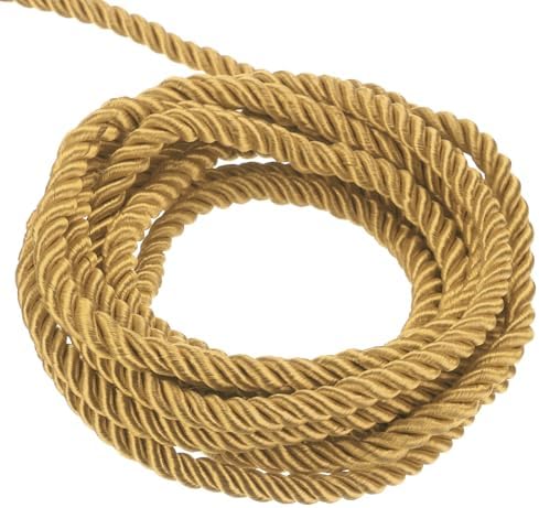 MECCANIXITY Twisted Cord Trim, 5 Yard 3mm 3-Ply Twine Braided Rope Shiny Thread String for Craft Gift Bag Curtain Christmas Decor, Dark Gold - 5m