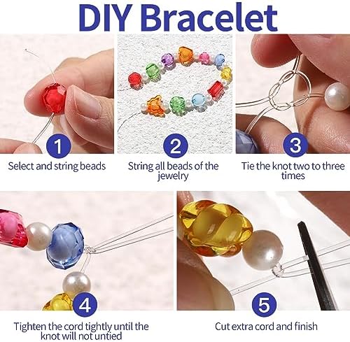 FANDAMEI 0.8mm Elastic Strings for Bracelets, Crystal Stretch Bead Cord for Jewelry Making, Clear Stretchy Elastic String Cord for Beading, Transparent Thread for Bracelet Necklace Making