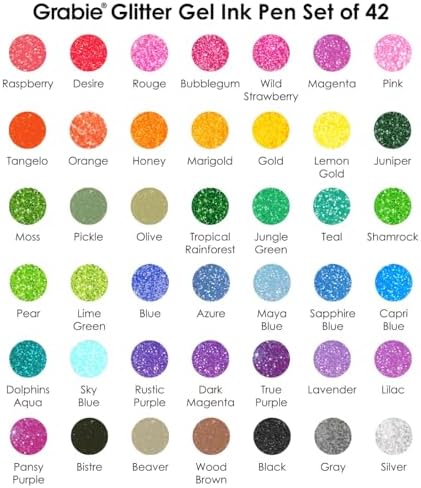 Grabie Set of 42 Color Glitter Gel Pens, 1.0 mm Fine Tip Art Pens | Brilliant Glitter Effects, Consistent Ink Flow, Comfortable Grip, Creative Lettering, Smooth Writing, Ideal For Coloring