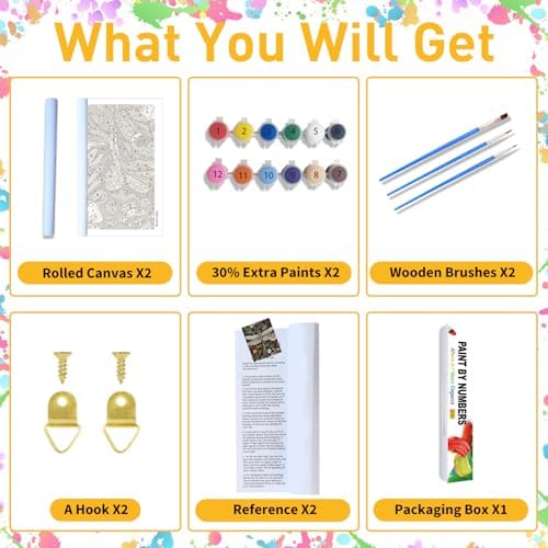 Mandun 2 Pack Paint by Numbers Kit for Adults, Dragonfly Bee Paint by Numbers for Adults, DIY Adult Painting by Numbers Beginners on Canvas Acrylic for Home Wall Art Decor 12x16Inch (Rolled Package)