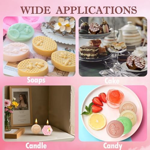 3 Pack Bee Silicone Soap Molds-Hexagon Oval Round Flexible for DIY,Baking | 8 Pattern Honey Soap Making,Non-Stick,Reusable,Dishwasher Safe,for Wax Melts,Beeswax,Chocolate,Bath Bombs,Resin,Ice Cubes