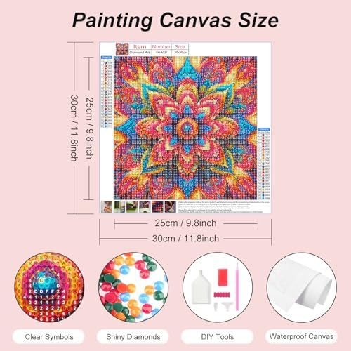 FHBUBPUP 5D Diamond Painting Kits for Adults, Mandala Diamond Art Kits for Beginners - DIY Full Drill Round Diamond Dot Gem Art Flower, Craft Gift Suitable for Home Wall Decoration 12×12Inch