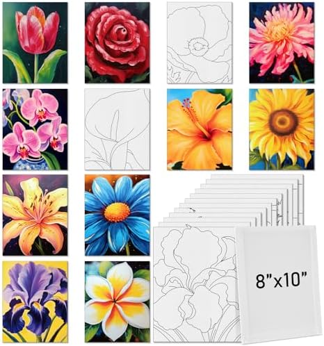 Tinlade 12 Pcs Pre Drawn Canvas for Painting Stretched,Abstract Flower