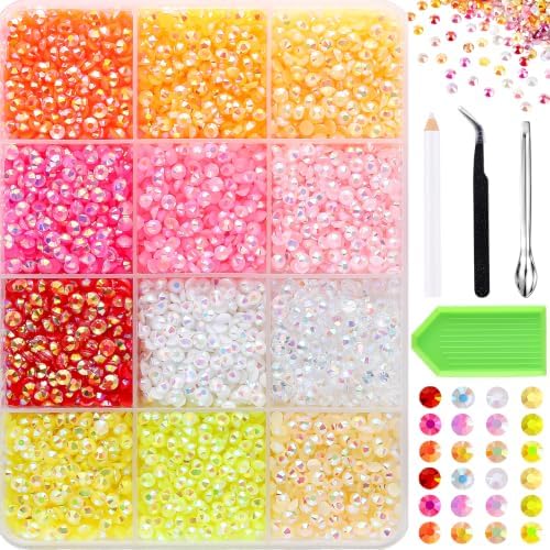 9000Pcs Resin Jelly Rhinestones for Bedazzling 12 Colors 3mm Flatback Warm Tones Gems for Diamond Art, Bedazzler Kit with Tools Perfect for Nail Art Crafting Clothing