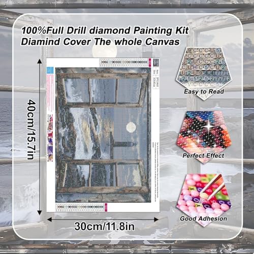 EIBEILI Diamond Art Kits for Adults, Lighthouse Diamond Painting Kits for Adults Beginners, DIY Diamond Dots Bookstore 5D Full Round Drill Gem Art Painting Kits for Home Wall Decor 12x16 inch