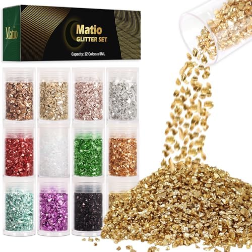 Matio 12 Colors Crushed Glass Irregular Glitter, 4.23oz/ 120g Glitter
