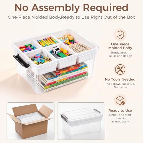 AREYZIN 17QT Clear Craft Organizers and Storage Box with Removable Tray