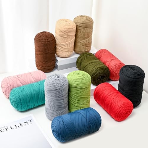 2 Pack Soft Tshirt Crochet Yarn, 800g/228yds High Elastic Hand Knitting Yarns, Thick T Shirt Yarn for Crocheting Bags, Baskets, Cushions, DIY Crafts(Olive Green + Olive Green)