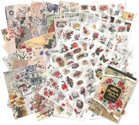 Vintage Flowers Scrapbook Stickers with 400 Pre-Cut journaling Sticker 20 Scrapbook Paper washi Stickers for Journaling Floral Scrapbooking Sticker