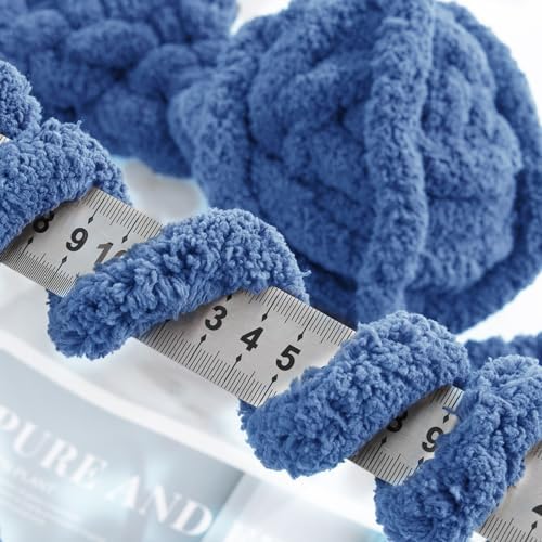 MABOZOO Assorted Chunky Yarn for Hand Knitting 8 Pack, Fluffy Jumbo Chenille Yarn, Soft Plush Yarn Bulky, Giant Thick Fuzzy Yarn for Arm Knitting,Country Blue & Sky Blue(31.7 yds,8 oz Each Skein)