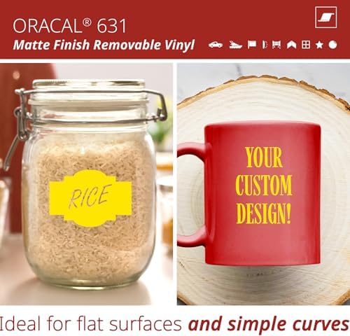 ORACAL 631 Matte Brimstone Yellow Vinyl Durable Roll Easy to Weed Permanent Adhesive Craft Vinyl for Plotting Machines, Decals & DIY Projects 12” x 10ft