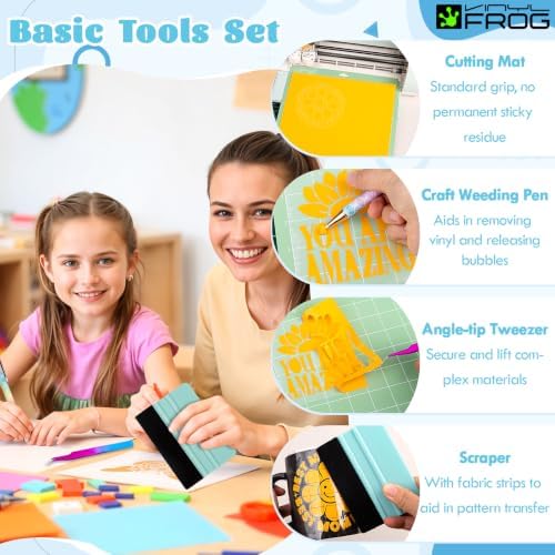 VINYL FROG 60PCS Accessories Bundle for Cricut Maker and All Explore Air, Ultimate Tools with Permanent Adhesive Vinyl, Printable Vinyl Sticker Paper, Cutting Mat, Weeding Tools, Scrape