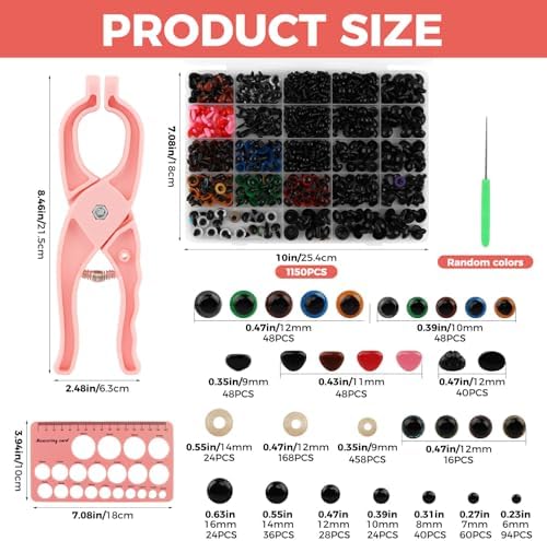 Safety Eye Tool, Crochet Auxiliary Tool Kit with 1150 Pcs Safety Eyes