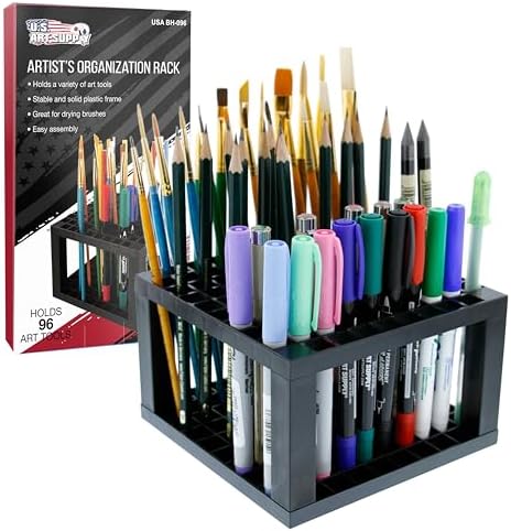 U.S. Art Supply 96 Slot Marker Organizer & Paint Brush Holder