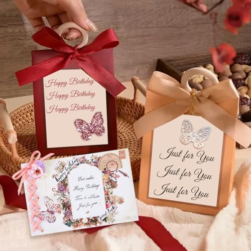 INFUNLY Word Label Tag Clear Stamp and Die Cut for Card Making Word Cutting Die Butterfly Die Cut Happy Birthday Word Clear Stamps for DIY Craft Scrapbooking Blessing Easter Greeting Card Decor