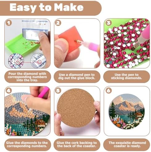 CRZMODE 8 Pcs Landscape Diamond Art Coasters Kits, Diamond Painting Coasters with Holder