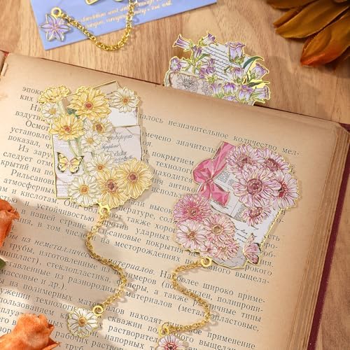 4 Pieces Metal Bookmark, Hollow Flower Book Mark for Book Lovers, Vintage Bookmarks for Reading Women, Men, Teacher, Students