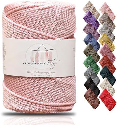 Makromecity, Premium Polyester Macrame Cord 3mm x 131 Yards (394 feet) 3mm Polypropylene Pink Macrame Cord Crochet Macrame Bag Cord Crafts for Wall Hangings, Bags, Underplate, Rug