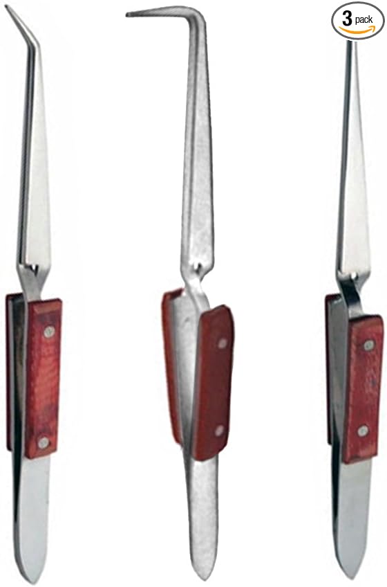 Soldering Tweezers Set – Cross Lock Fiber Grip Tools for Electronics, Jewelry & RV Water Pump Repair – 6.5" 45° & Straight + 6" 90° Angled Solder Tweezers – 3 Pc Bundle