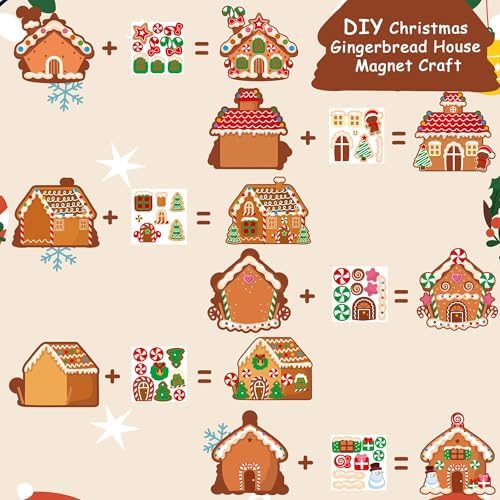 Haooryx DIY Christmas Gingerbread Magnet Craft Kit - 30Set Make Your Own Christmas Gingerbread House Decoration Sticker Paper Craft for Kid School Art Project Refrigerator Bulletin Board Holiday Decor