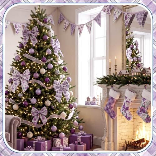 HunnmingRe 20 Pcs 10''x10'' Purple Christmas Quilting Fabric Squares